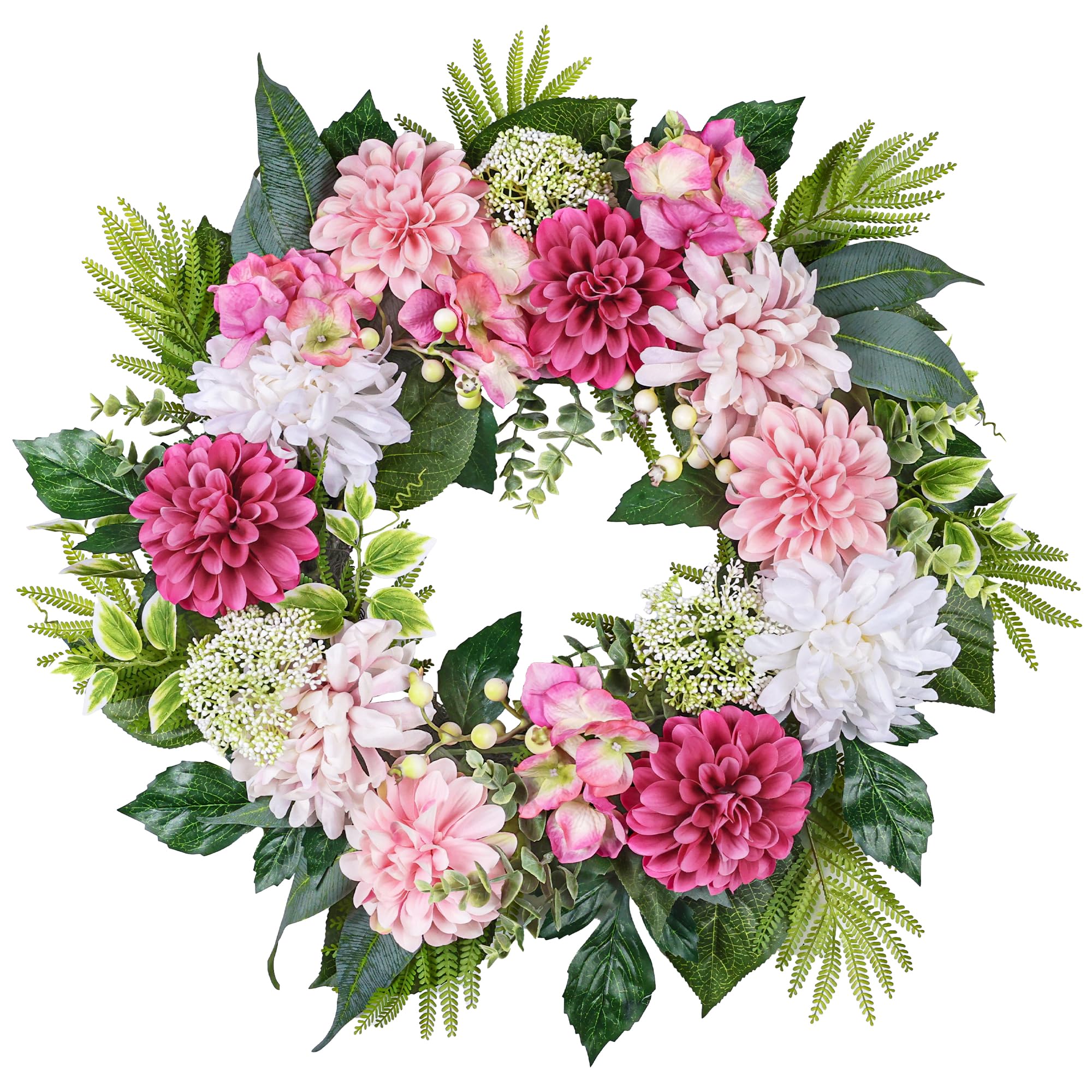 MDSTBN 24-inch spring wreath on front door with silk blooms for year-round charm