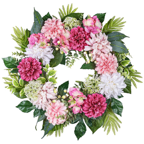 MDSTBN 24-inch spring wreath on front door with silk blooms for year-round charm