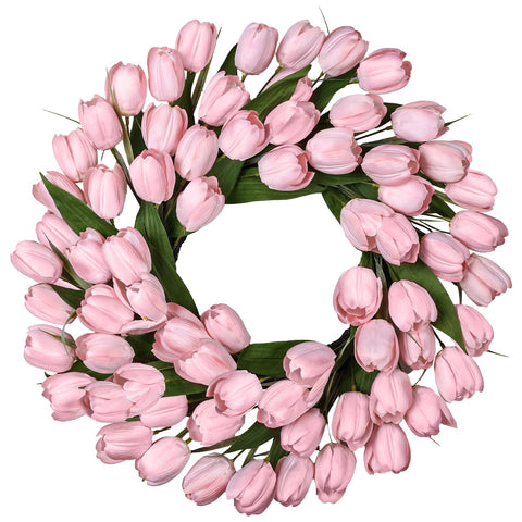 MDSTBN 24-inch tulip summer wreath on front door with lifelike fullness.