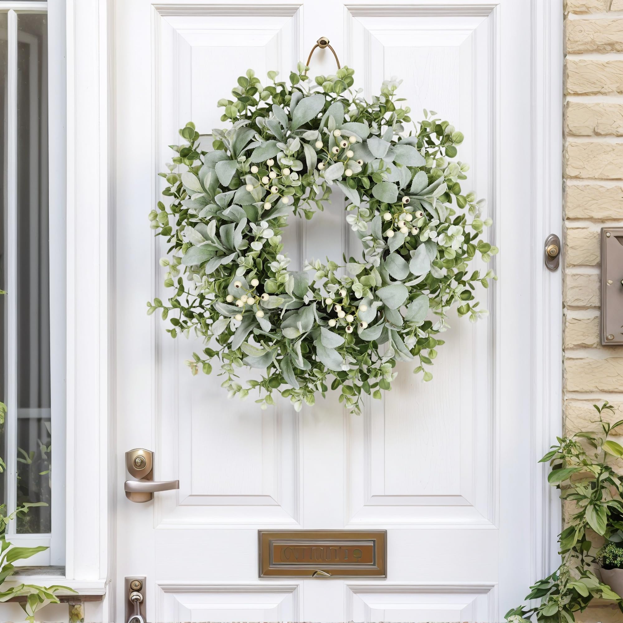 MDSTBN eucalyptus greenery wreath detail shows lush texture and color