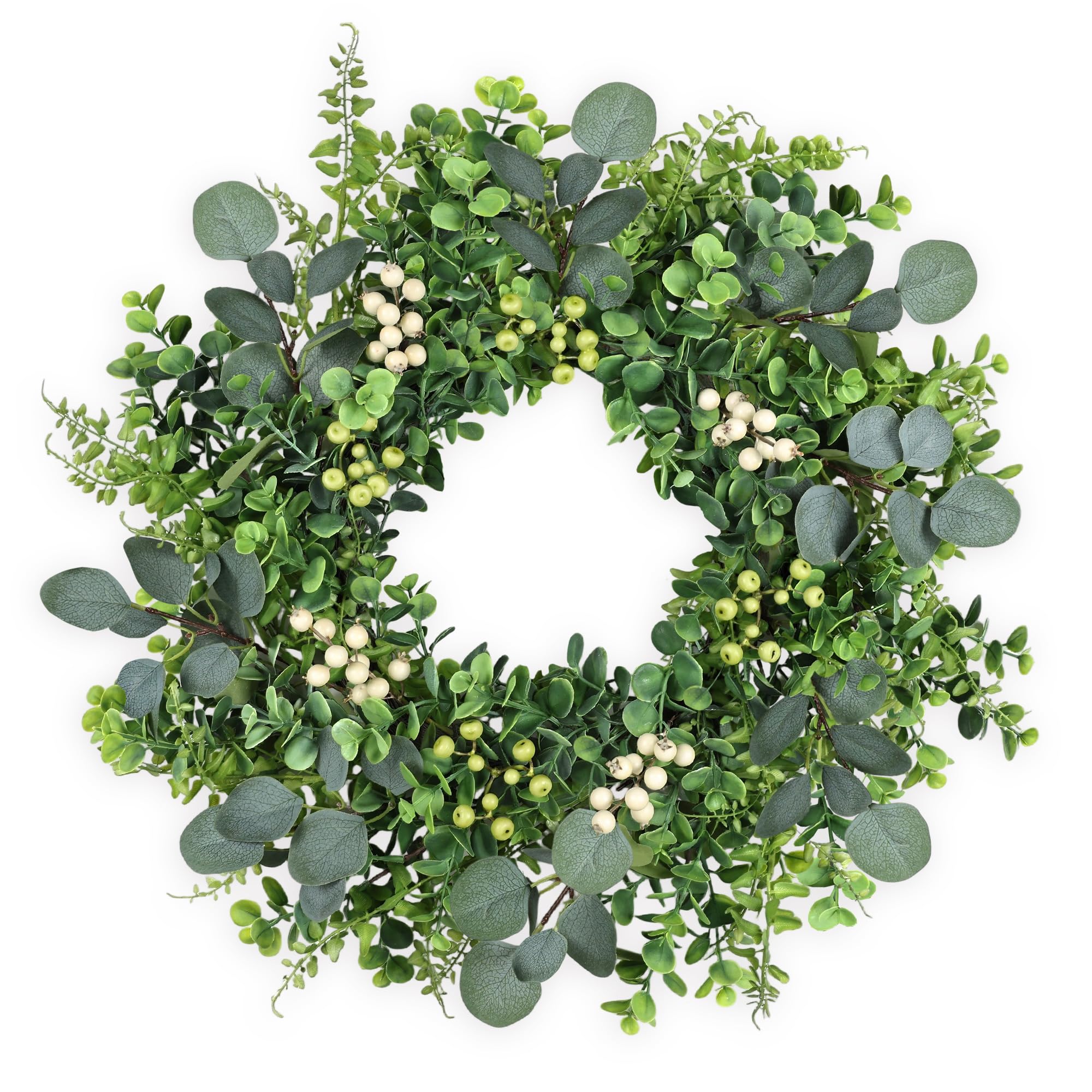 MDSTBN eucalyptus wreath on front door showing 26inch diameter for curb appeal