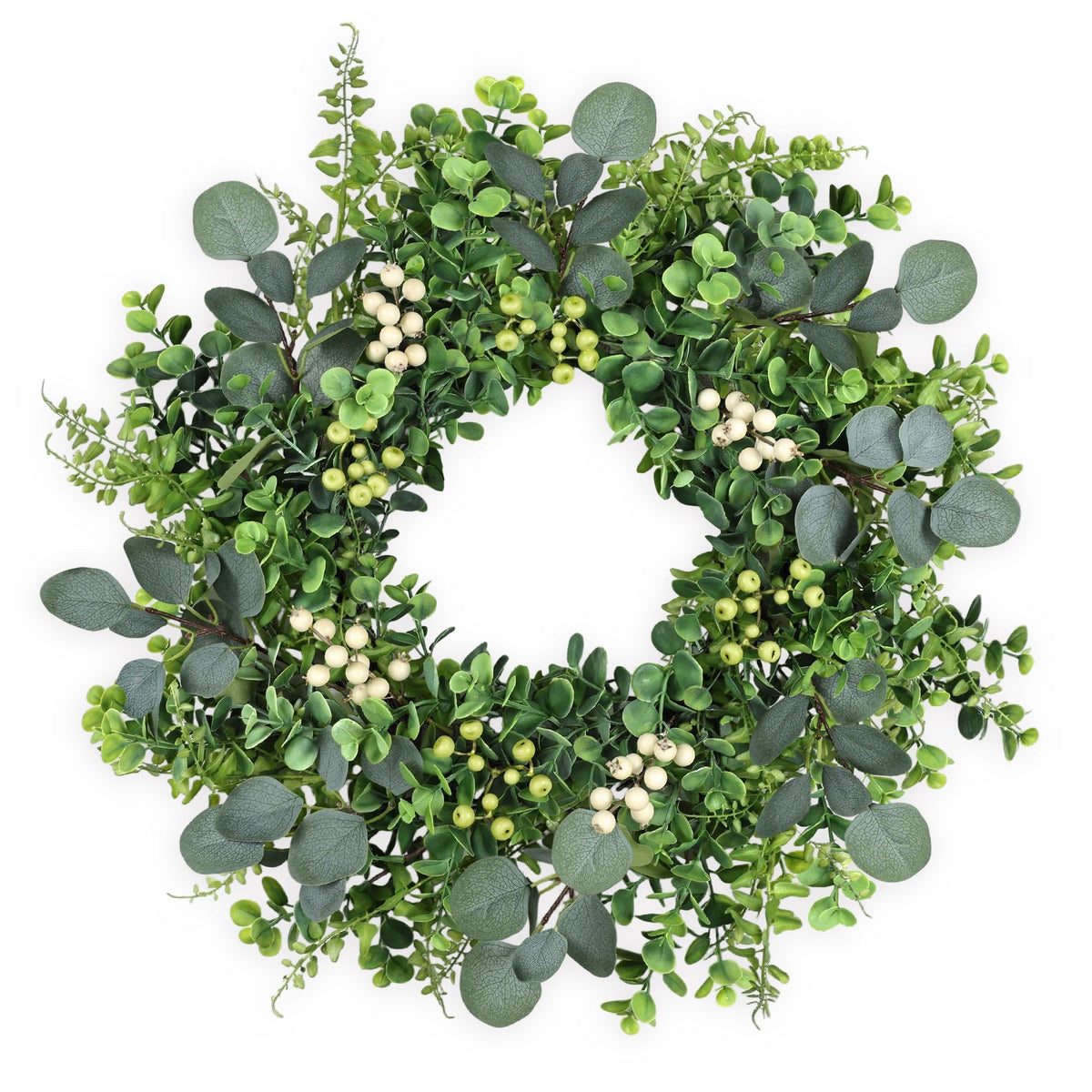 MDSTBN eucalyptus wreath on front door showing 26inch diameter for curb appeal