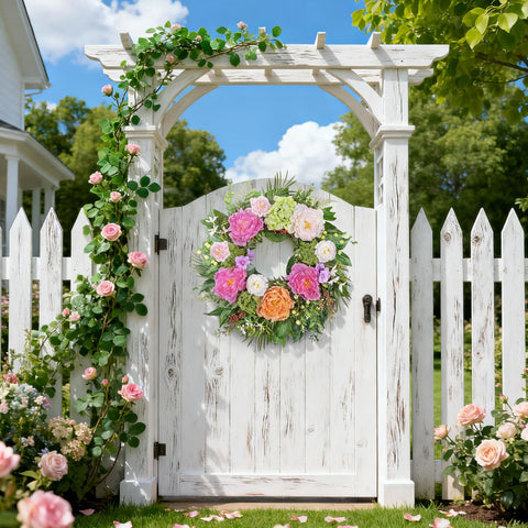 MDSTBN outdoor-ready wreath withstands sun with UV-resistant materials for year-round use