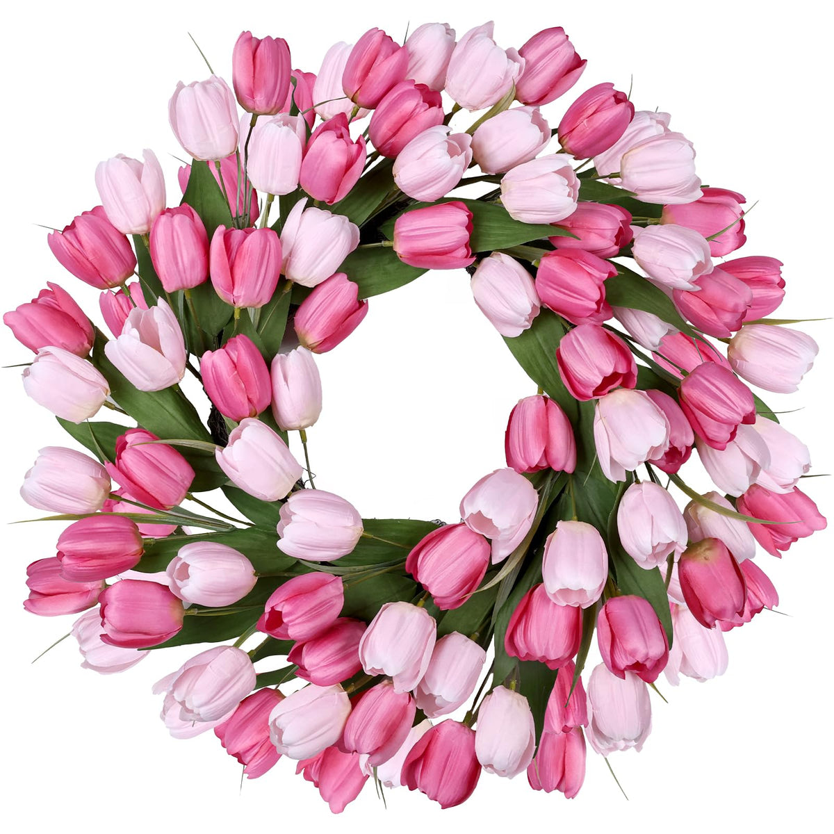 MDSTBN tulip summer wreath on front door enhances curb appeal with lifelike color.