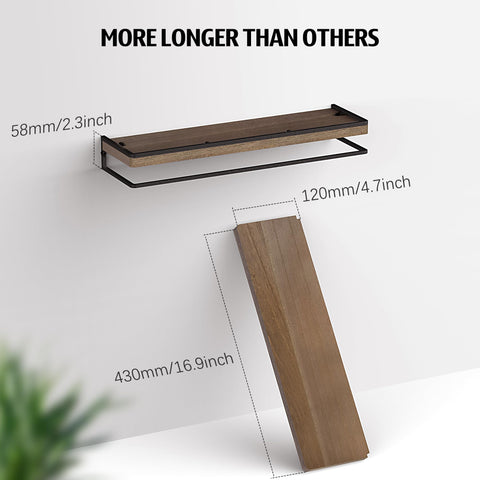 Meangood wall storage shelves feature a protective bar to prevent items from falling.