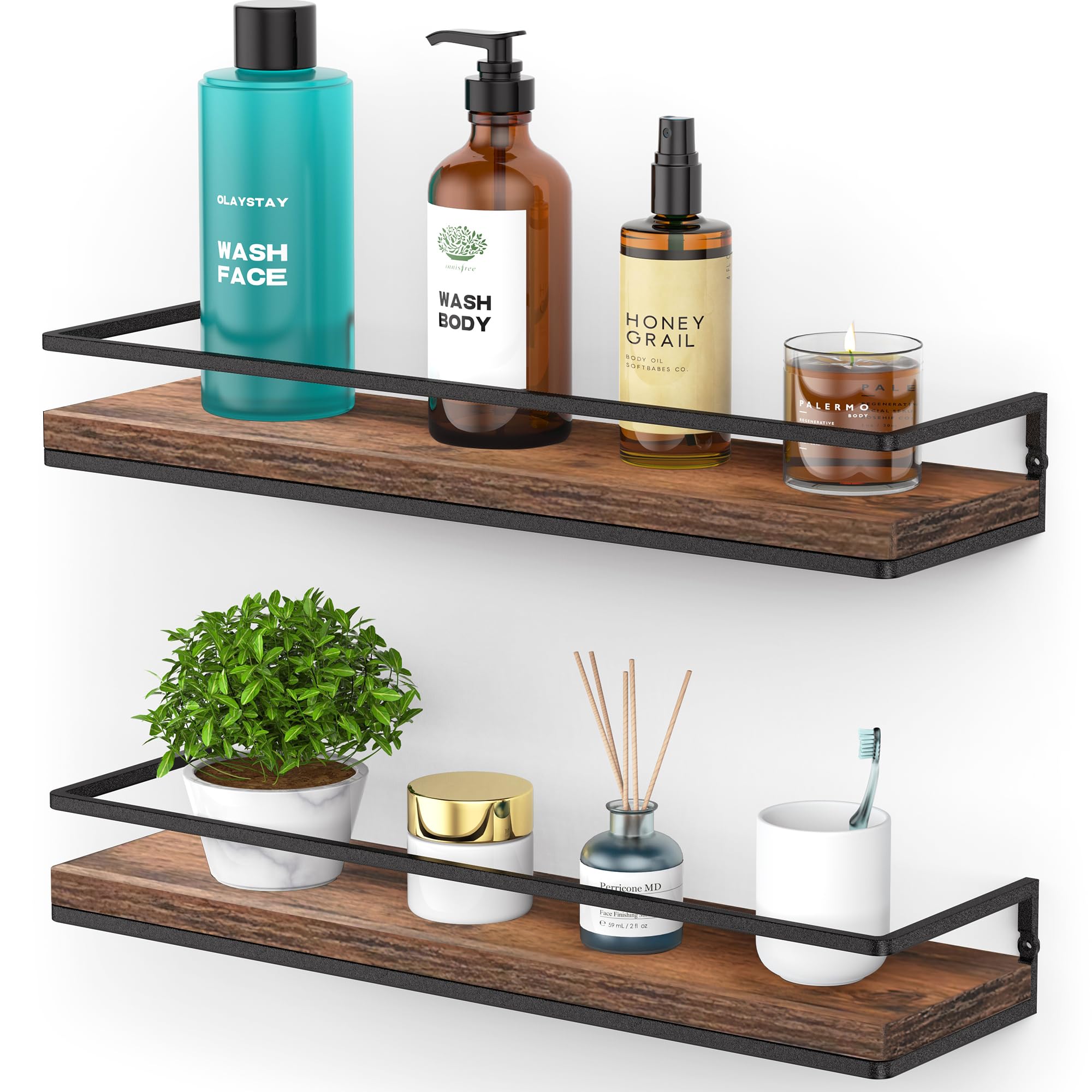 Meangood rustic floating shelves set 2 on wall for stylish vertical storage