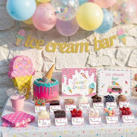 Meanplan ice cream banner adds whimsical color to your dessert table