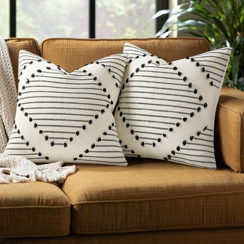Mecatny boho pillow cover front view with tassels for stylish seating.