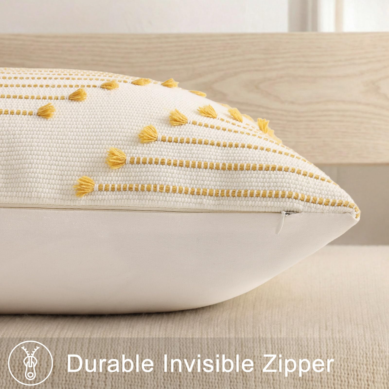 Mecatny two-pack pillow covers 12x20 in yellow and white for quick room refresh.