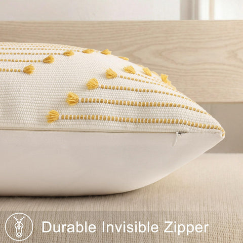 Mecatny two-pack pillow covers 12x20 in yellow and white for quick room refresh.