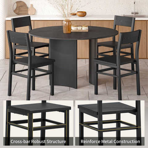 MECHYIN dining chair set 4, dark black back view highlighting slat back and joints