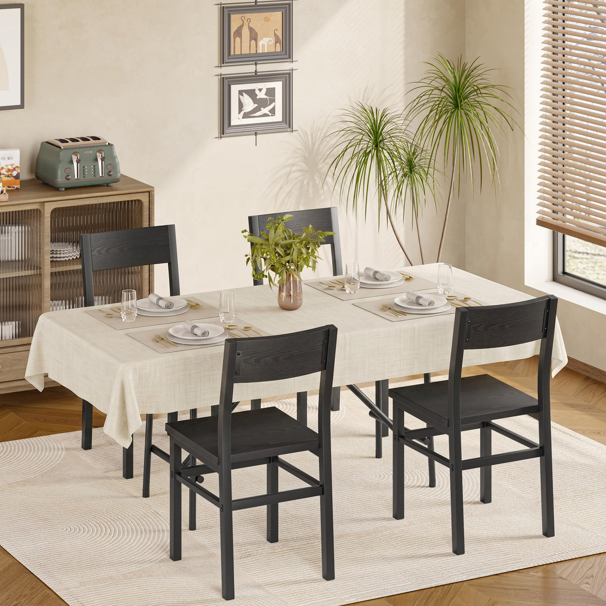 MECHYIN dining chair set 4 in dark black front view with sturdy metal frame
