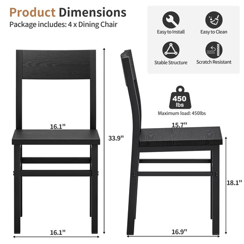 MECHYIN dining chair set 4, dark black side view showing wood seat and curved back