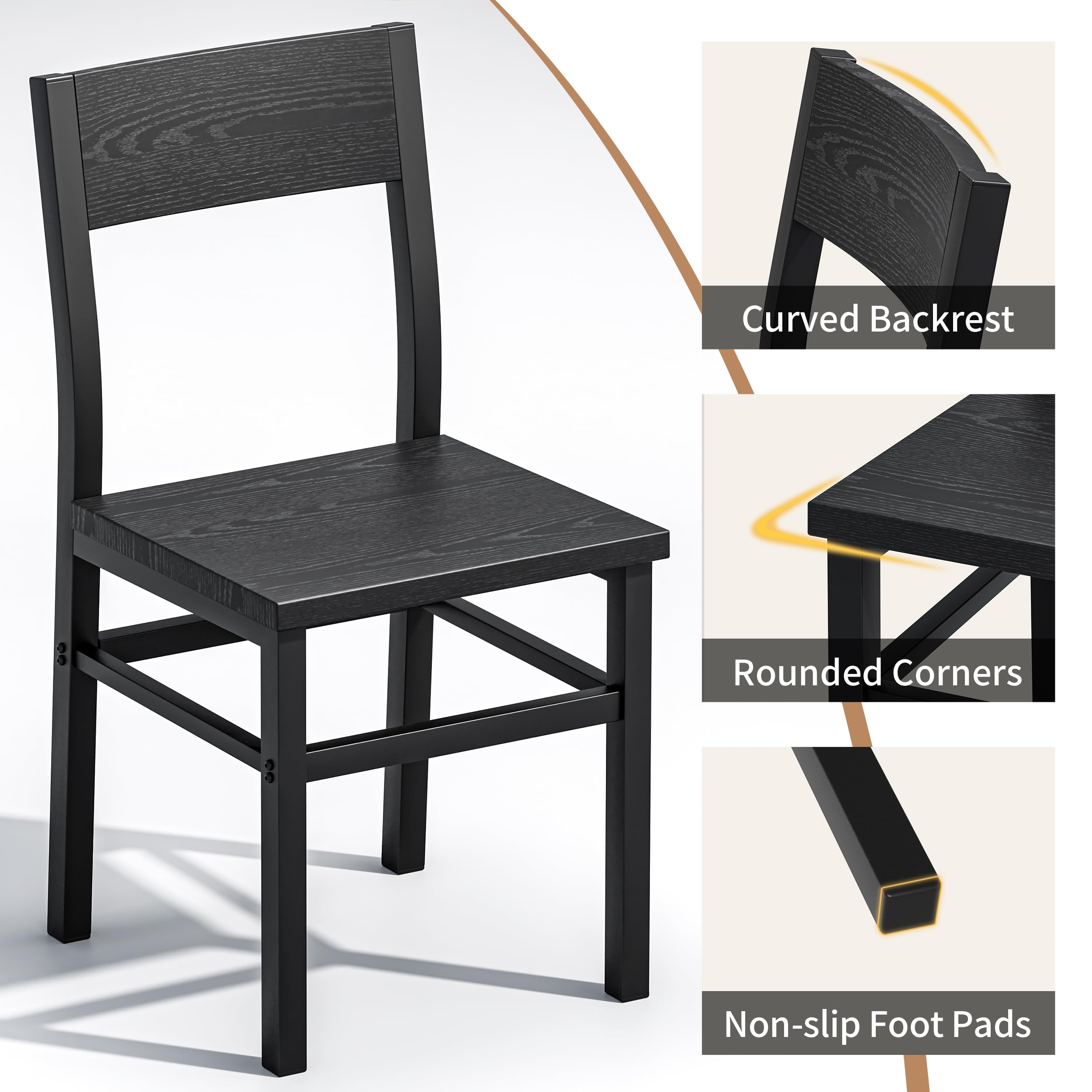 MECHYIN dining chair set 4, metal frame close-up with thickened steel joints