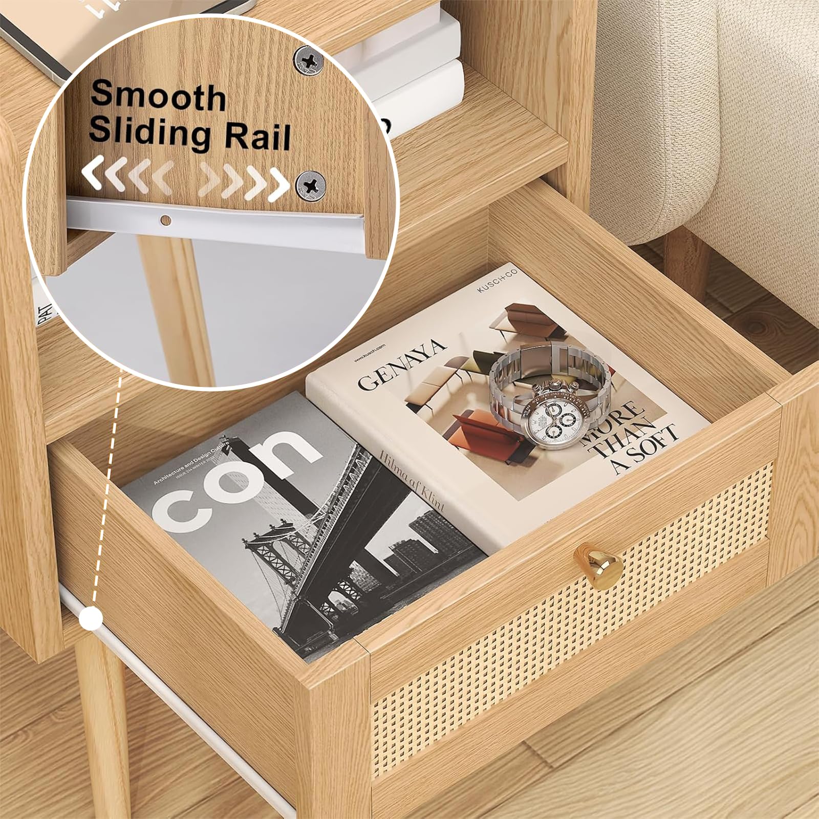 MECHYIN nightstand top surface perfect for a lamp or plant display.