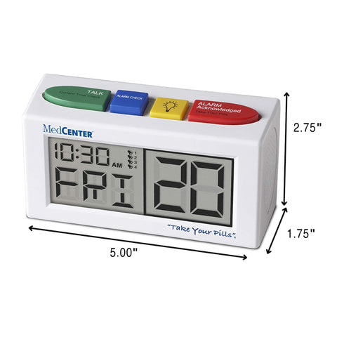 MEDCENTER Alarm Clock in caregiver setup showing simple controls
