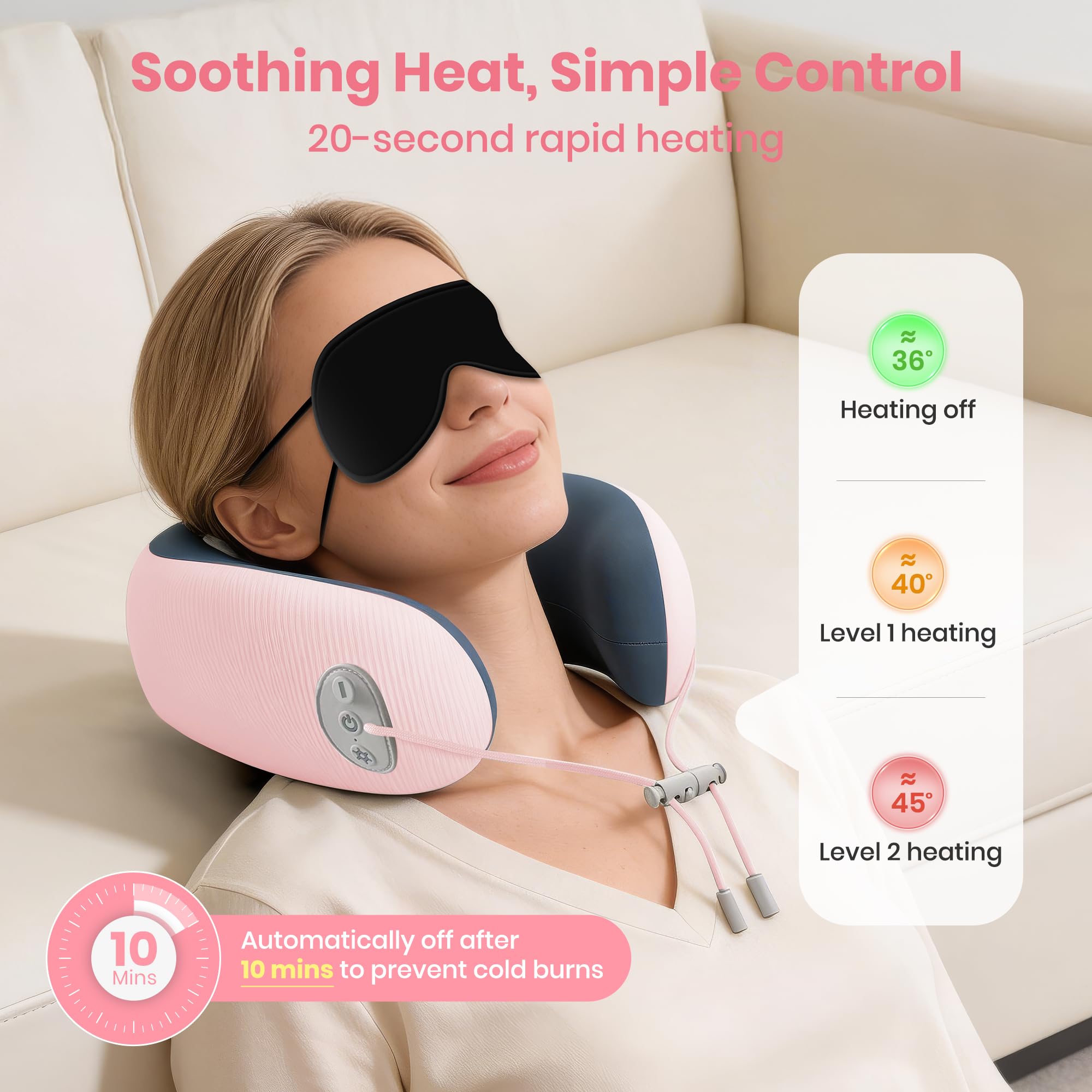 Medicane pink neck travel pillow memory foam supports neck and chin comfortably.