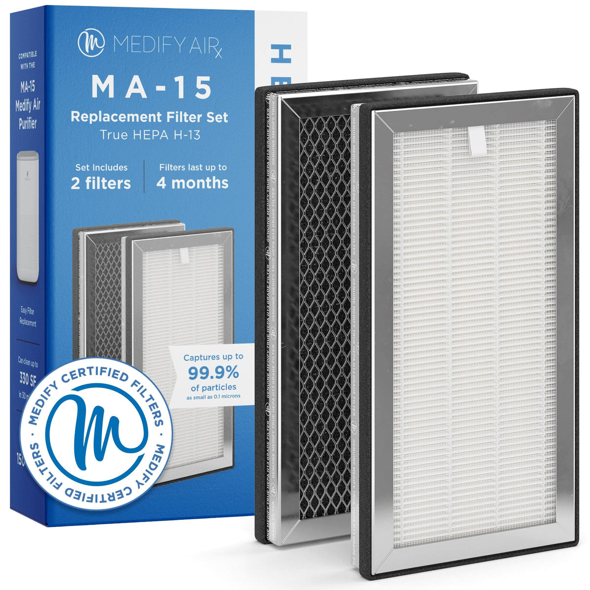 Medify MA-15 filter set front view showing authentic 3-in-1 design for clean air