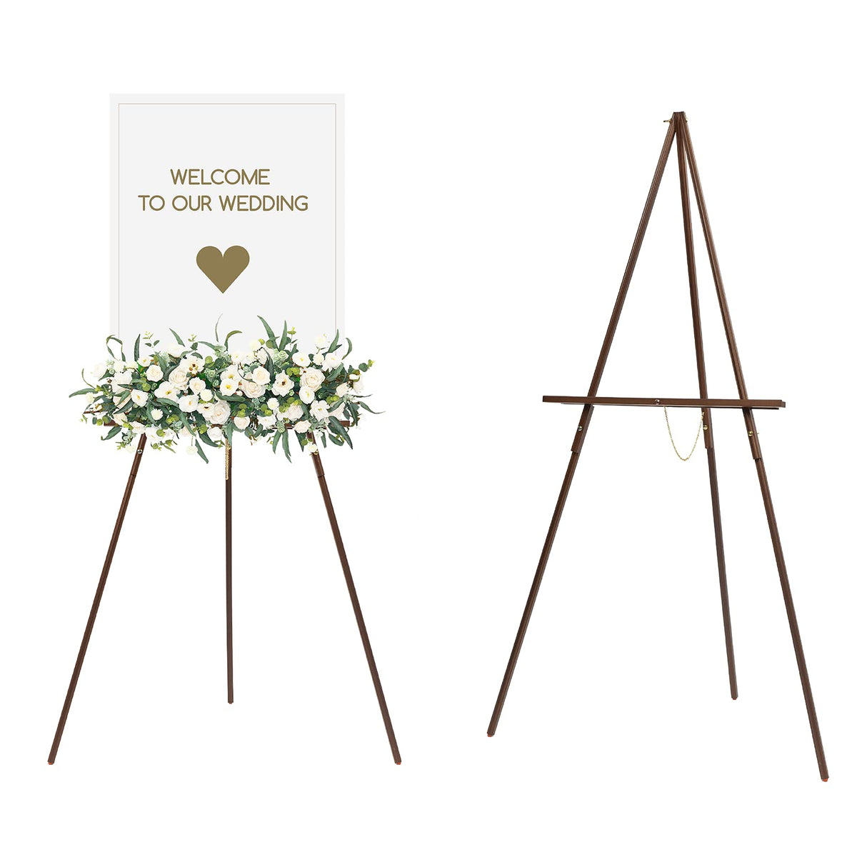 MEEDEN wooden easel stand displays a wedding sign with sturdy support.