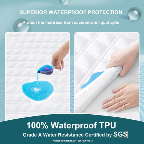 Meelus 360-degree stretch edges securing the protector around the mattress