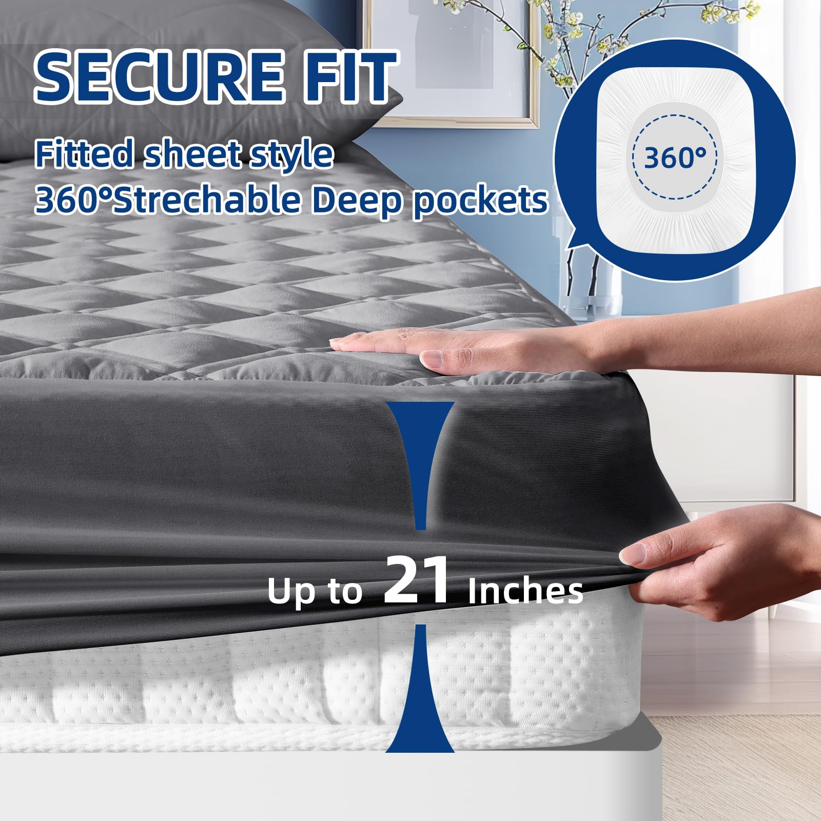MEELUS diamond-quilted top adds cushioned comfort under sheets