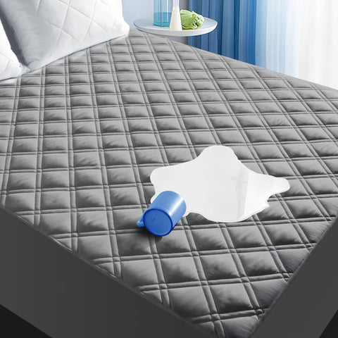 MEELUS queen mattress protector with waterproof barrier blocks spills for a clean mattress