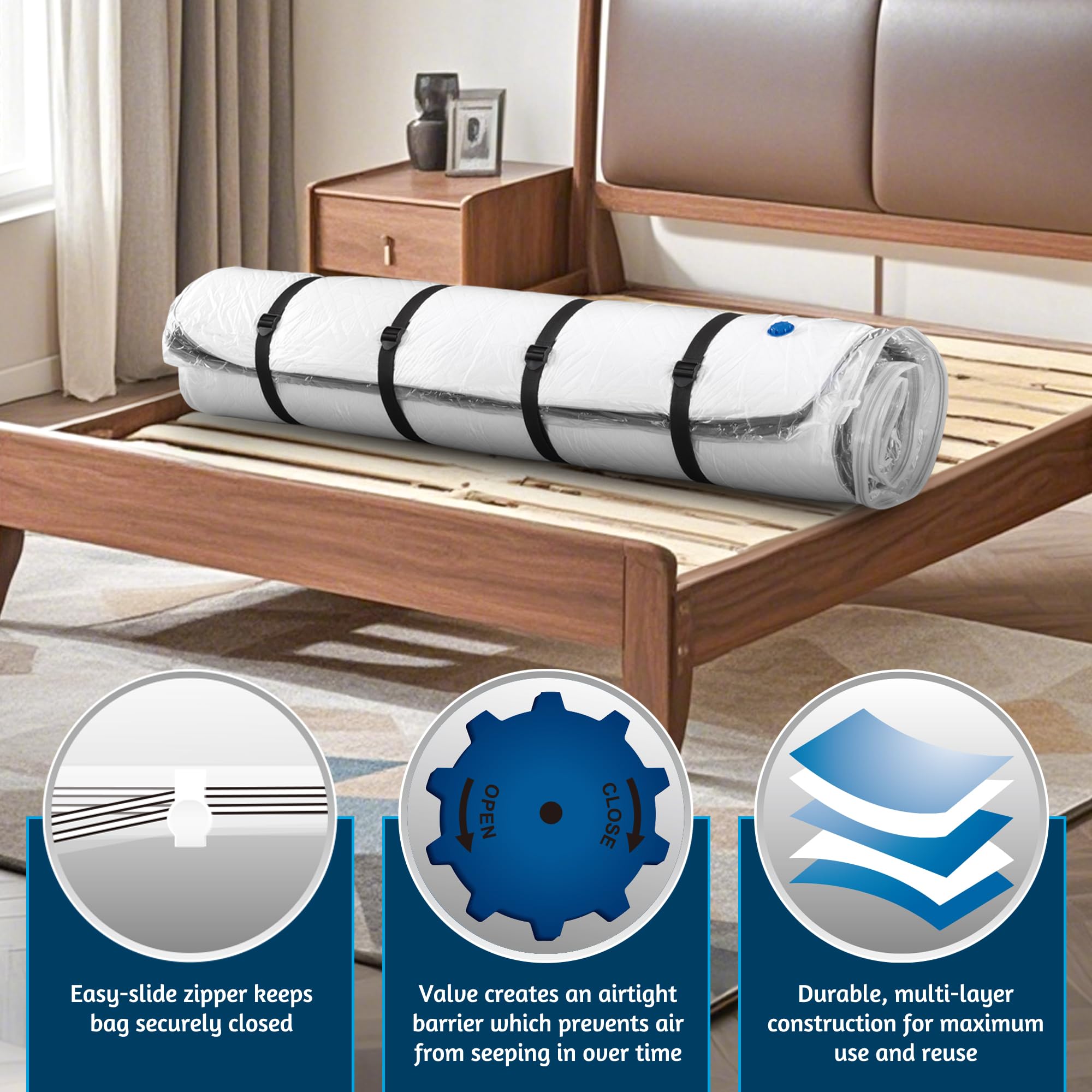 Meersburg bag compresses up to 80 percent for efficient storage.
