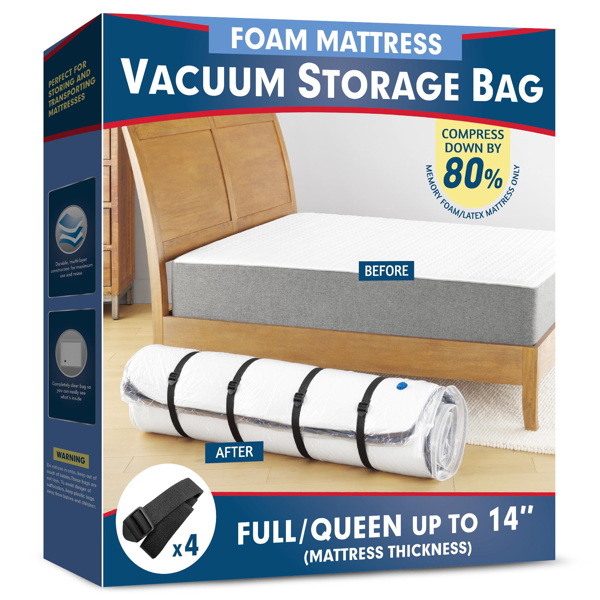 Meersburg vacuum mattress bag with double-seal zipper for secure compression.