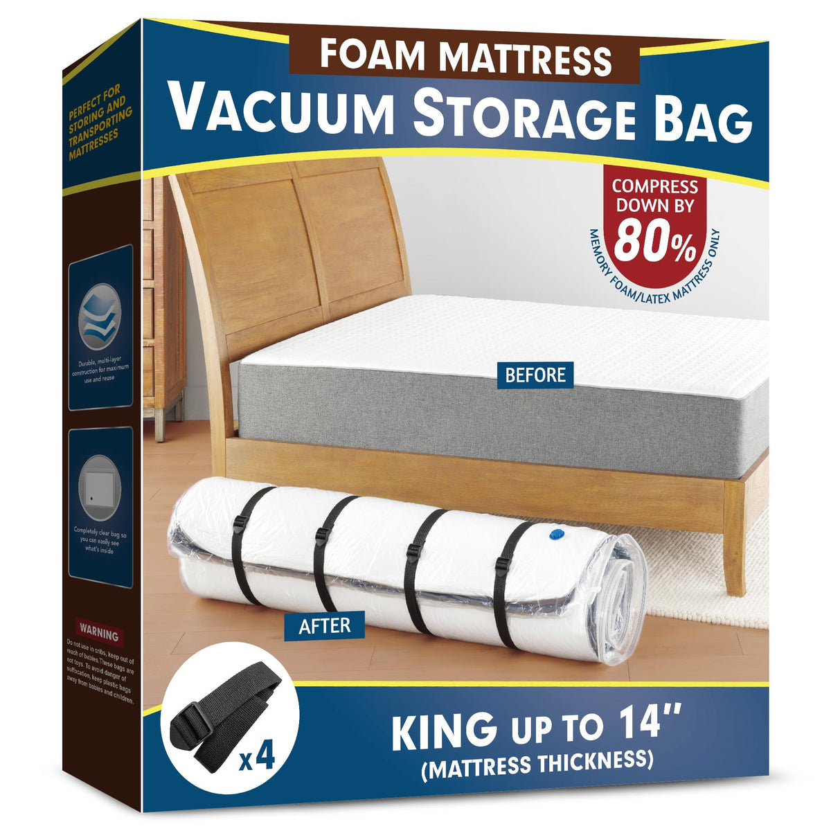 Meersburg vacuum mattress bag king roll demonstrates compact storage after vacuuming