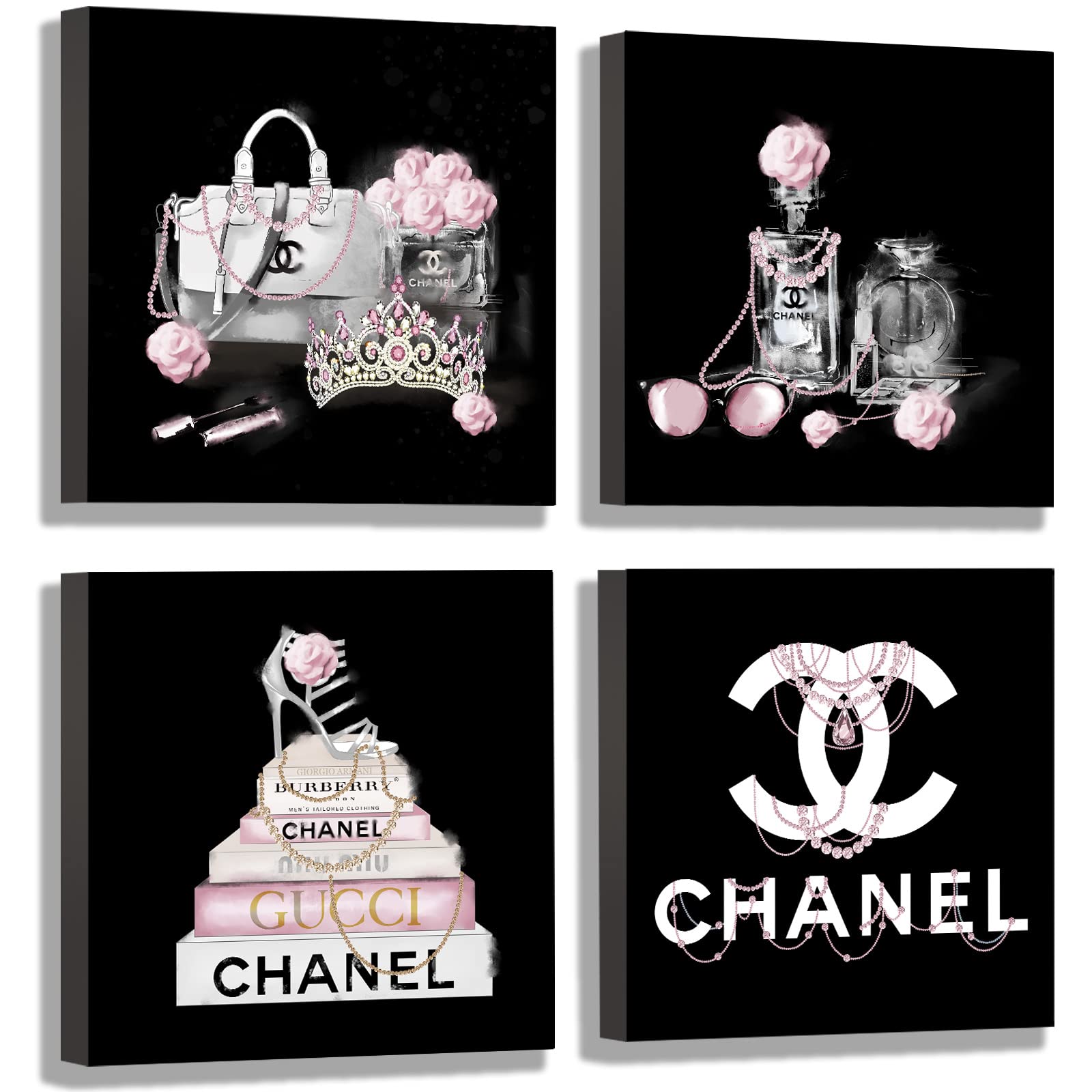 Meetdeceny black and white wall art with pink book pictures for teen room decor