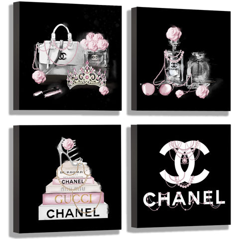 Meetdeceny black and white wall art with pink book pictures for teen room decor