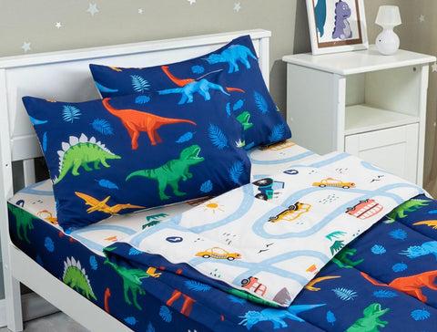 Meeting Story twin comforter with dinosaur and leaves pattern for cozy bedtime