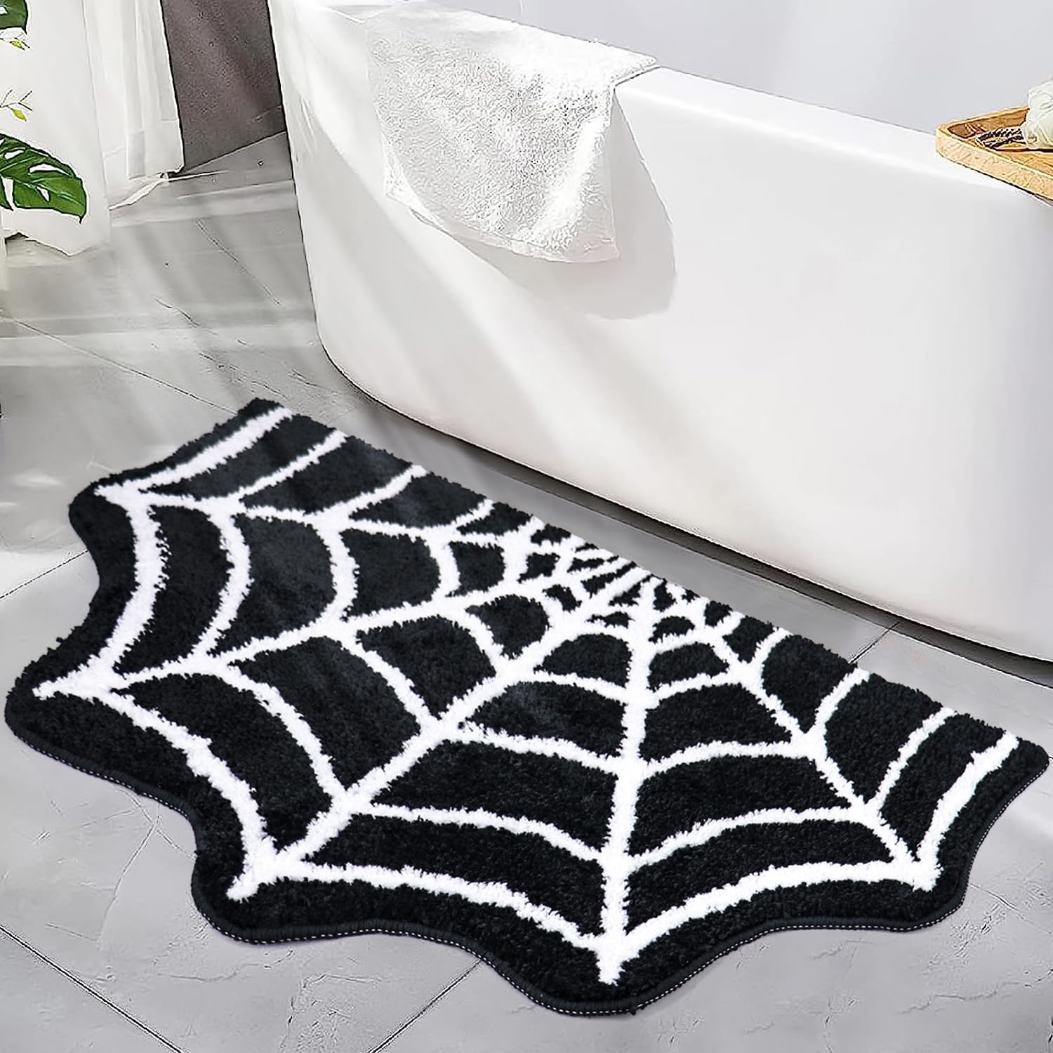 Meetory spider web bath mat ultra-plush for soft comfort after showers.
