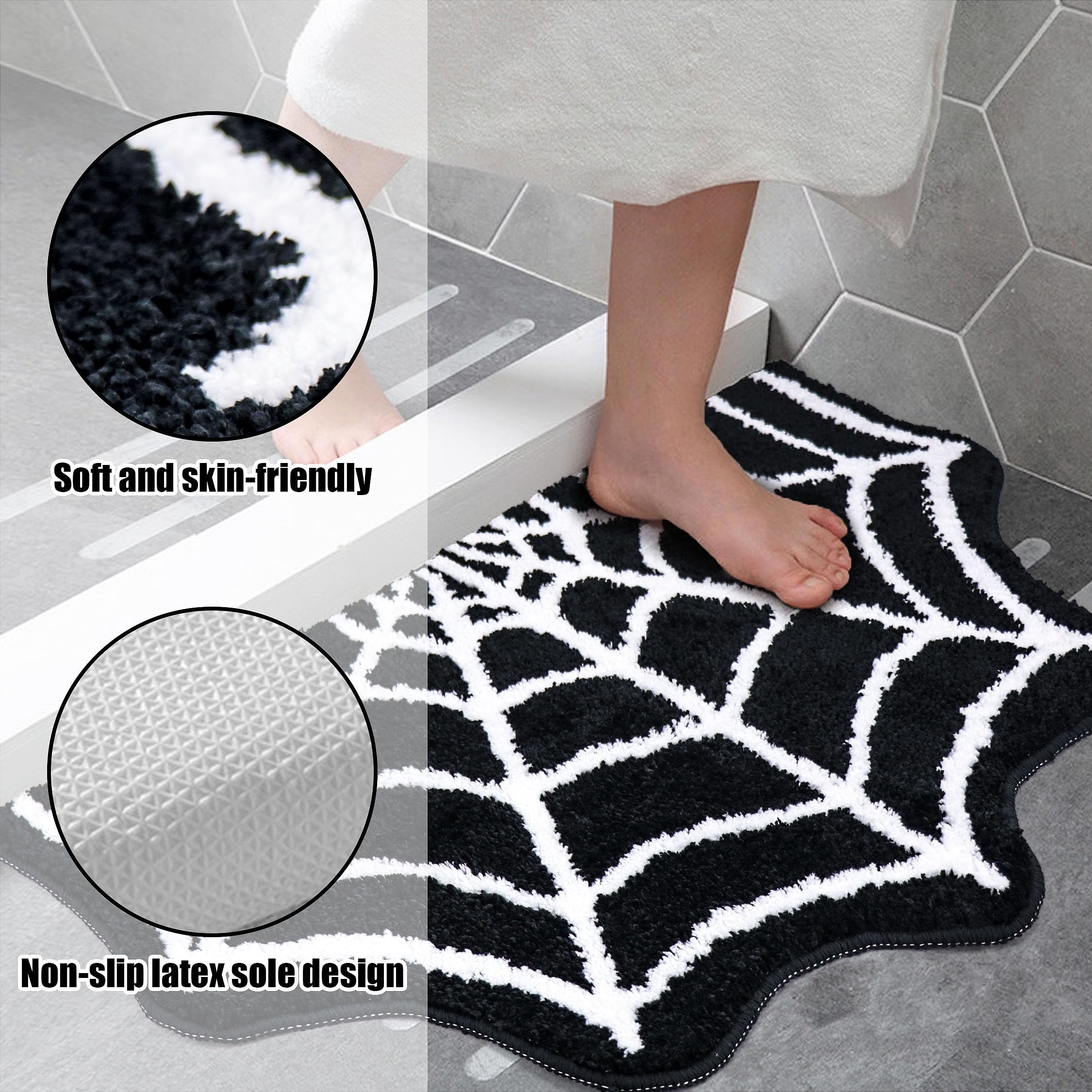 Meetory spider web front-door doormat welcomes guests with Halloween flair.