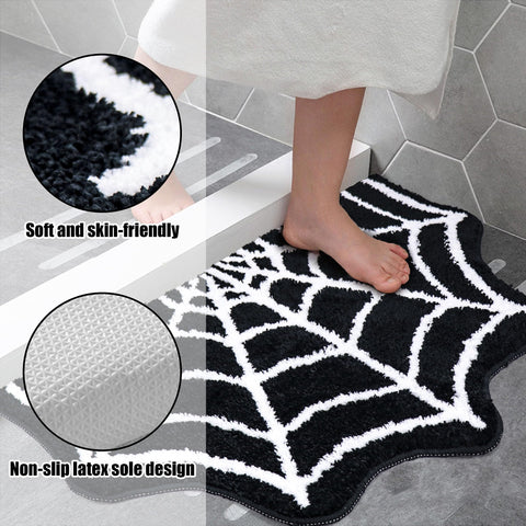 Meetory spider web front-door doormat welcomes guests with Halloween flair.
