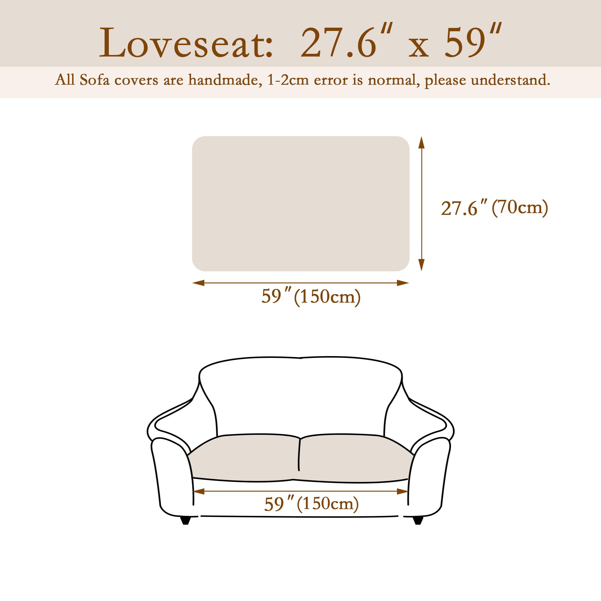 MEETSKY couch cover fits 27.6 by 59 inches.