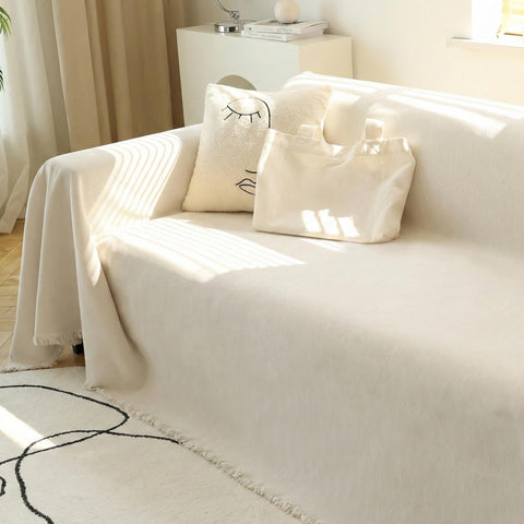 Meetsky couch cover for 3-cushion beige sofa protects against wear while adding style