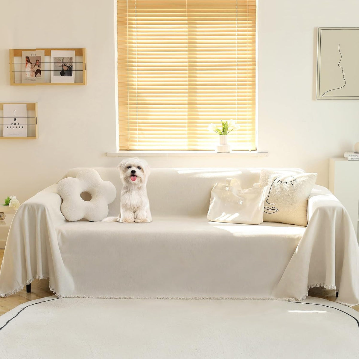 Meetsky chenille beige couch cover close-up texture for durability