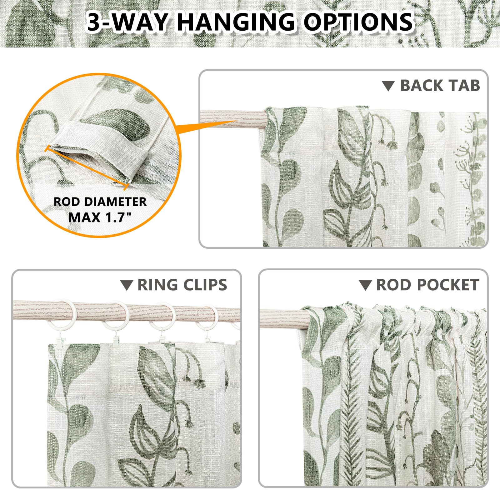 MEETSKY Sage Green Curtains offering 3-way hanging for flexible styling