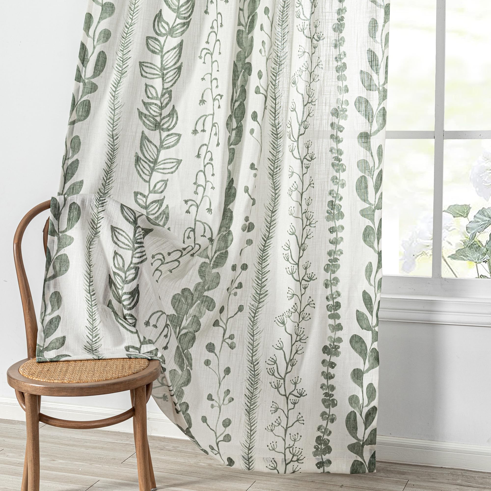 MEETSKY Sage Green Curtains soft cotton blend drape with refined texture