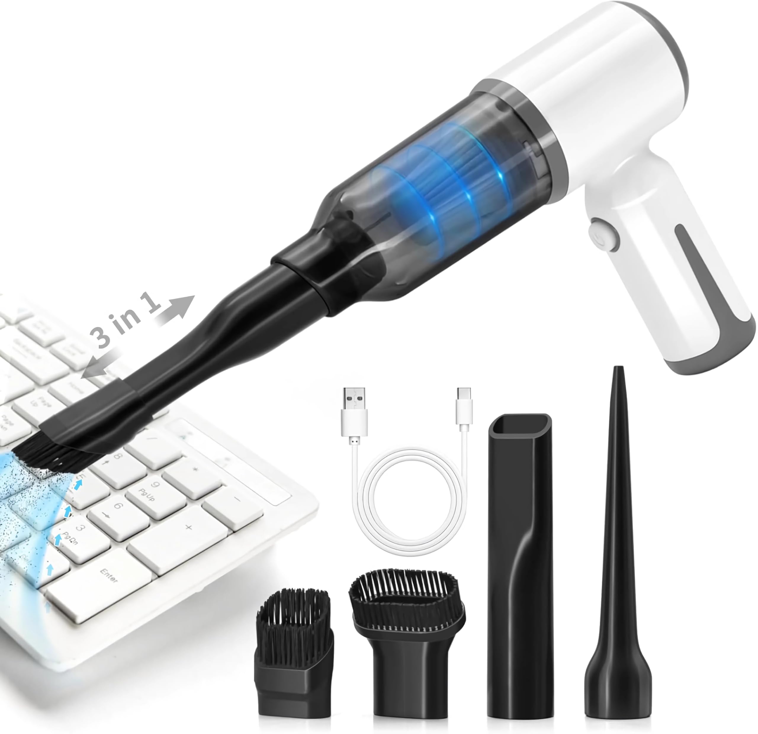 MEFELF cordless vacuum cleans car seats and vents with strong suction in tight gaps.