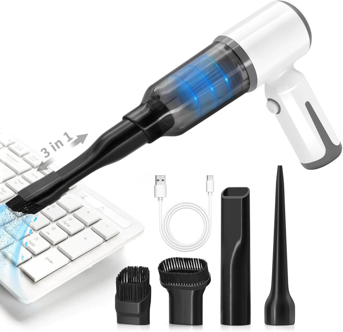 MEFELF cordless vacuum cleans car seats and vents with strong suction in tight gaps.