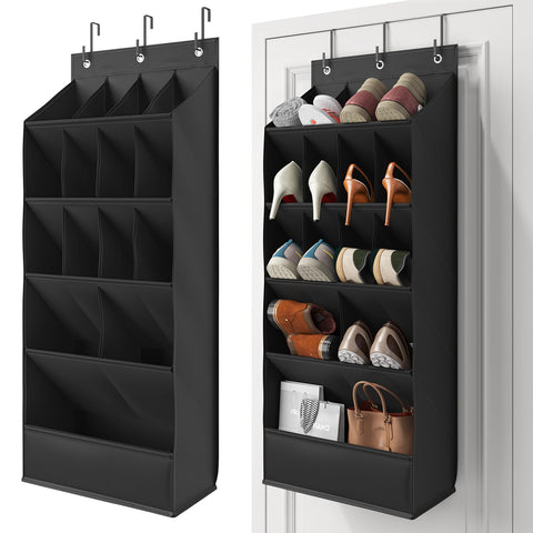 Mefirt 18-pair over-the-door organizer hanging on a door keeps entryway tidy.