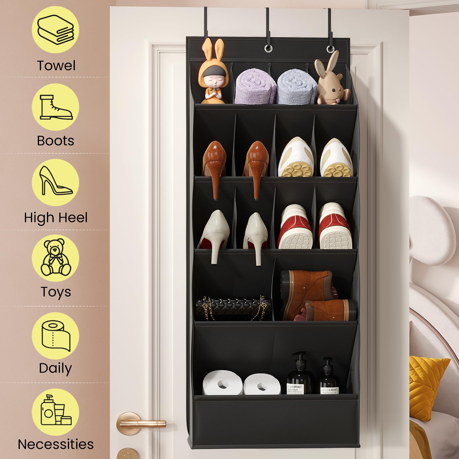 Mefirt boot and sneaker storage pocket showcases large capacity for footwear.