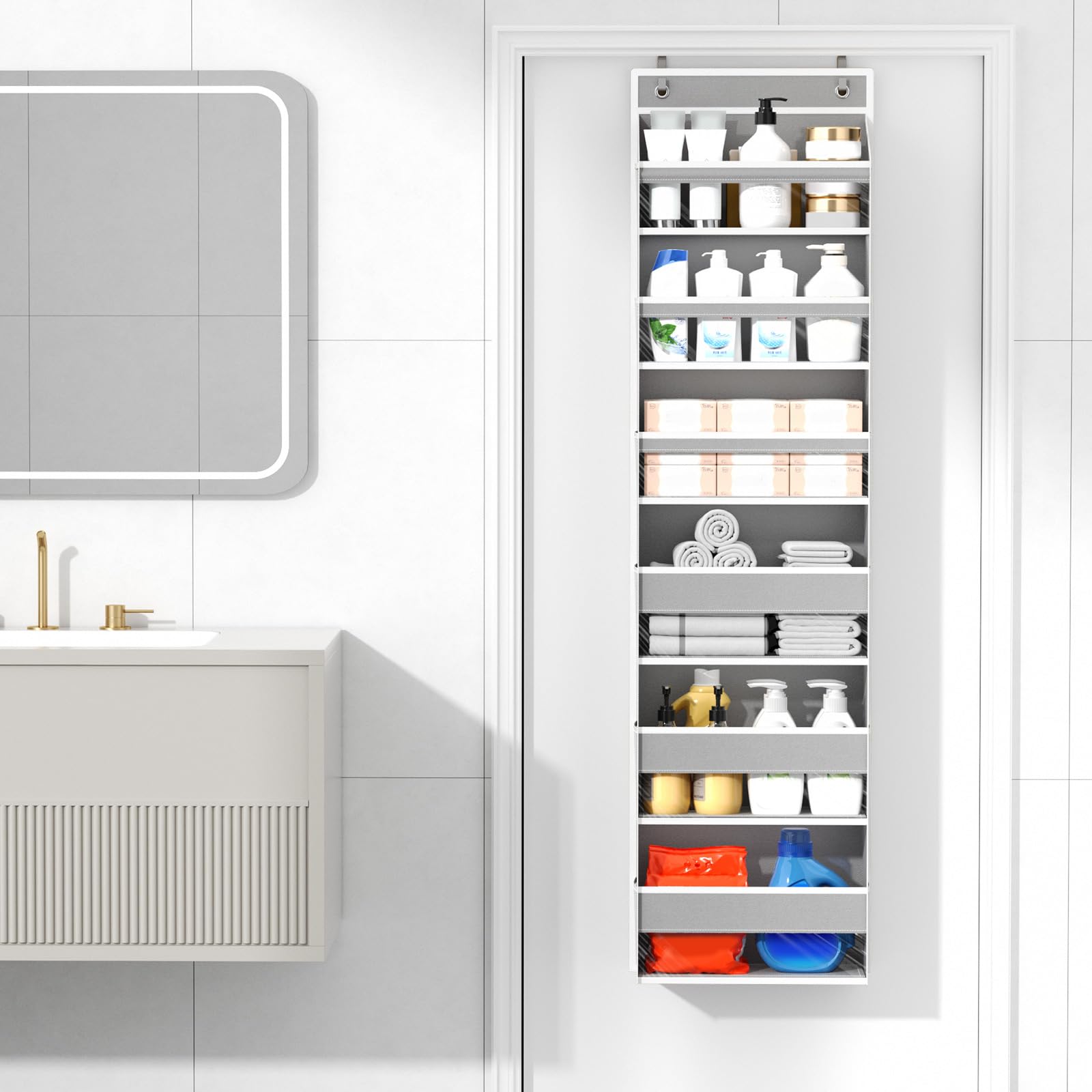 Mefirt door hanging organizer with 6 large pockets keeps items visible at a glance.