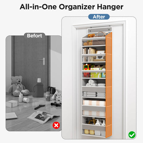 Mefirt door organizer fits bedroom, bathroom, and nursery storage needs.