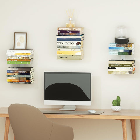 Mefirt invisible floating bookshelves six-tier vertical organizes books neatly.