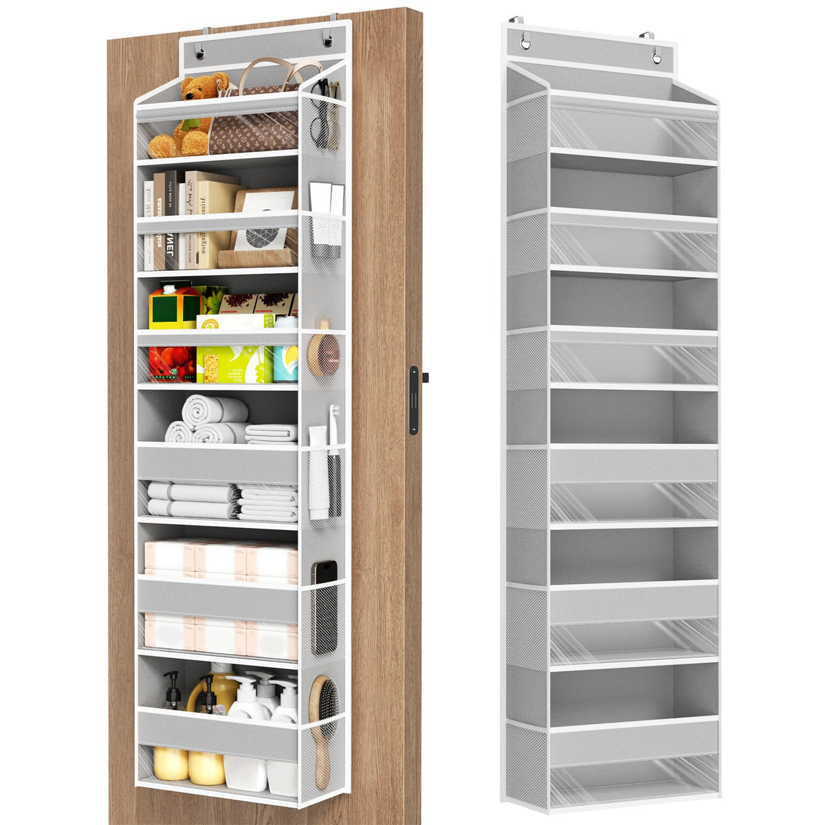Mefirt over-the-door organizer shows a 6-shelf setup for clutter-free storage.