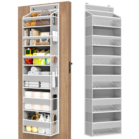 Mefirt over-the-door organizer shows a 6-shelf setup for clutter-free storage.