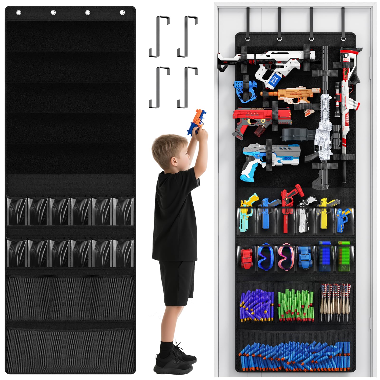 Mefirt over-the-door toy guns organizer close view for quick access.